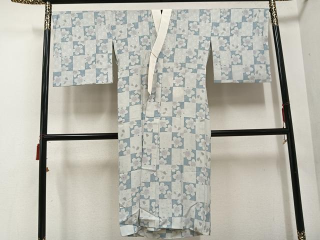 平和屋着物●長襦袢 無双仕立て 市松桜文 正絹 逸品 AABF0027ph