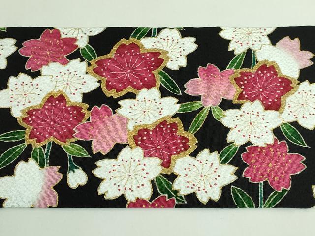 平和屋本店●超希少 東京友禅 久呂田明功 青山みとも 九寸名古屋帯 枝垂れ桜 黒地 金彩 鬼しぼ縮緬 反端・たとう紙付き 逸品 DZAB3613kh6