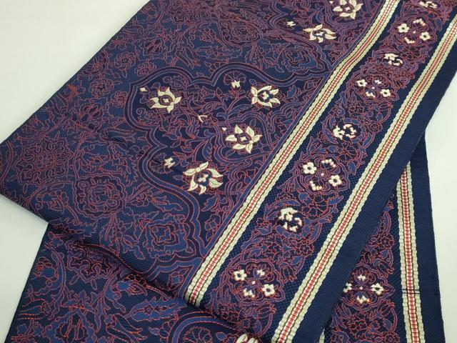 平和屋着物●極上 本場筑前博多織 八寸名古屋帯 更紗花文 逸品 未使用 DZAB3661kh6