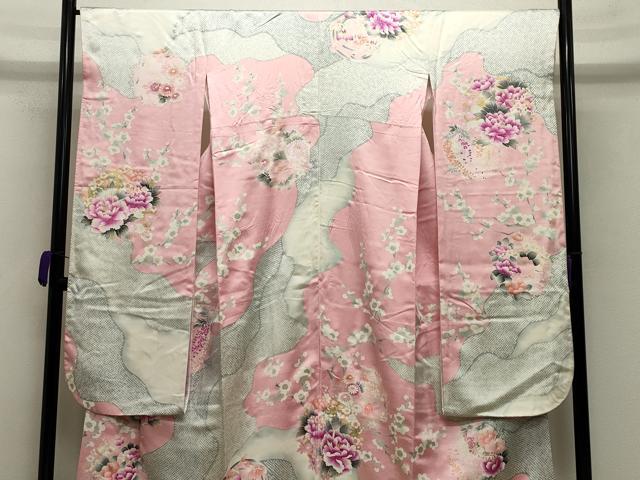 平和屋着物●豪華振袖 駒刺繍 花丸文 金彩 正絹 逸品 CABB0049gh
