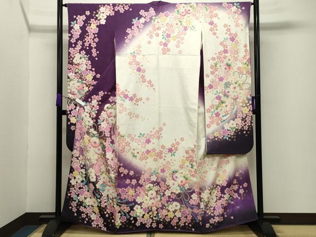 平和屋着物●越後十日町の一流染匠 桐屋・翠山工房 徳永憲峯 振袖 辻が花 絞り 暈し染め 金彩 銀通し地 正絹 逸品 CABB0083gh