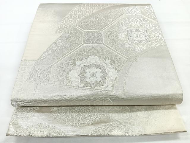 平和屋着物◎六通柄袋帯 唐織 蜀江花文 銀糸 正絹 逸品 CABC1634nb