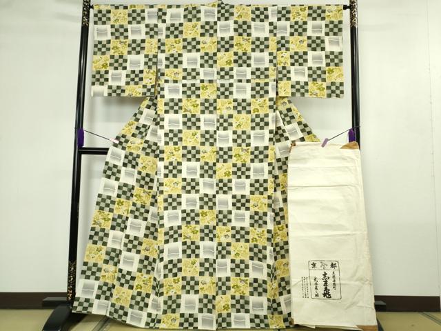 平和屋本店●極上 銀座 志ま亀 小紋 市松吉祥花竹文 鬼しぼ縮緬 たとう紙付き 逸品 DZAB2207kh6