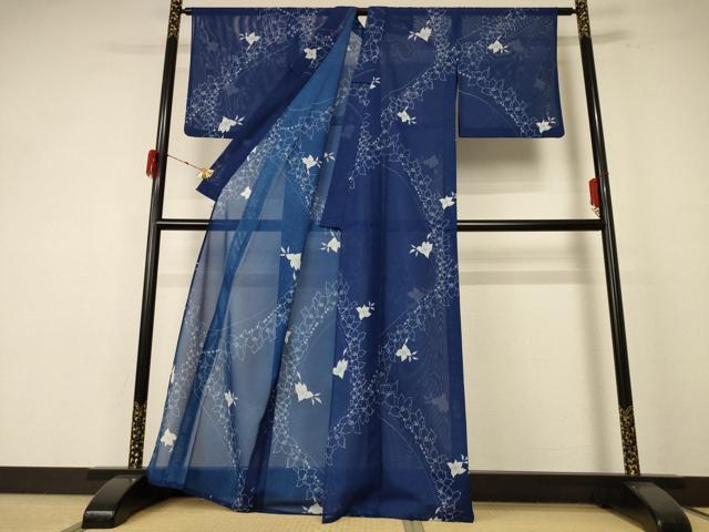 平和屋着物*夏物 小紋 絽 草花文 洗える着物 AABE7520jd