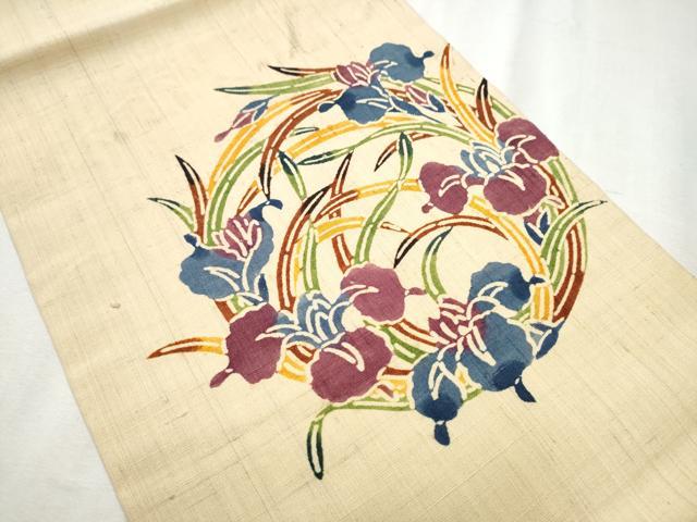 平和屋着物●九寸開き名古屋帯 紬地 型染め 花丸文 正絹 逸品 CABB9387hy