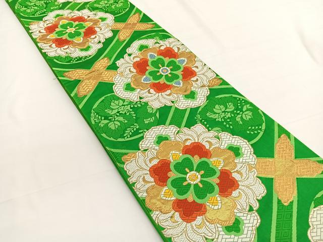 平和屋着物◎六通柄袋帯 唐織 菱天井花文 金糸 正絹 逸品 BAAW3244hv