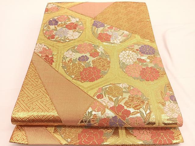 平和屋着物◎本佐賀錦 六通柄袋帯 唐織 亀甲花丸文 金糸 正絹 逸品 BAAW3248hv