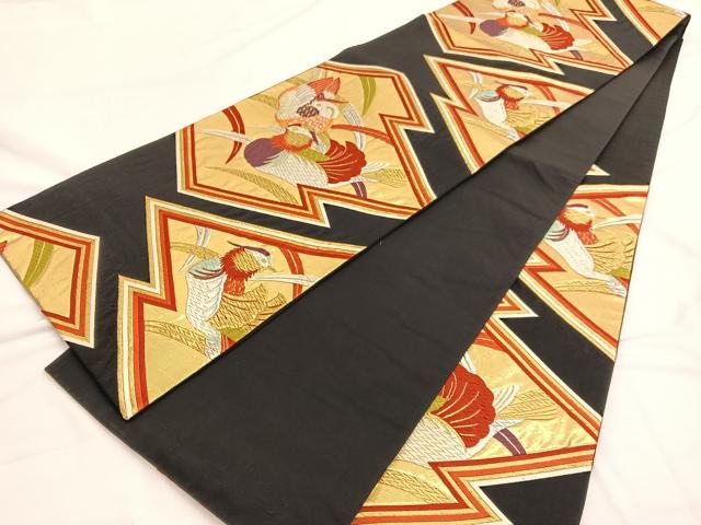 平和屋着物◎六通柄袋帯 唐織 松皮菱鴛鴦文 黒地 金銀糸 鈴乃屋扱い 正絹 逸品 BAAW3361hv