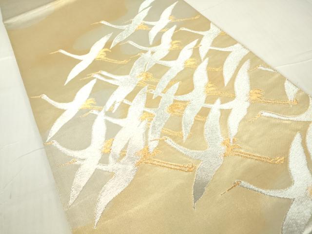 平和屋着物▼六通柄袋帯 群鶴文 金銀糸 引箔 正絹 逸品 DABA4260az