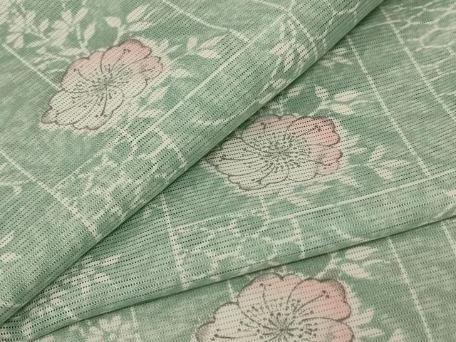 平和屋着物*夏物 小紋 絽 色紙草花文 洗える着物 AABE9034jd