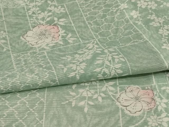 平和屋着物*夏物 小紋 絽 色紙草花文 洗える着物 AABE9034jd