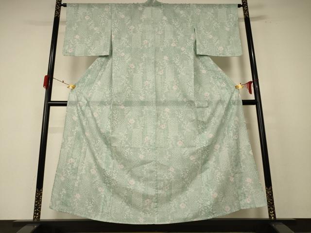 平和屋着物*夏物 小紋 絽 色紙草花文 洗える着物 AABE9034jd