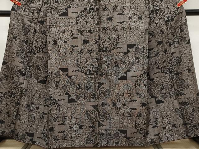 平和屋本店●希少 本場大島紬 吉三郎 吉織物謹製 割込絣織 泥染め 徒然草 証紙付き 逸品 CYAA4430s6