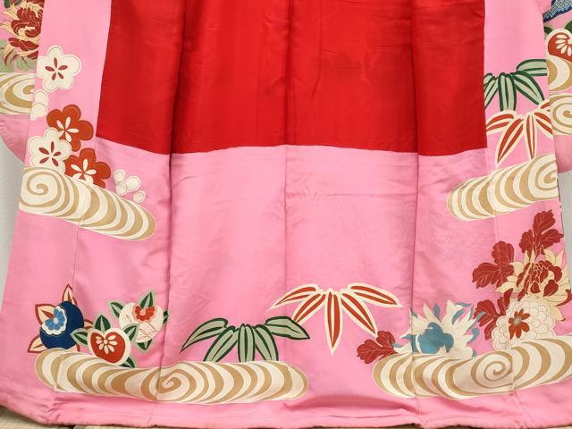 平和屋本店●極上 アンティーク 大正ロマン 振袖 駒刺繍 花笠 金彩 桃色地 逸品 CYAA4433s6