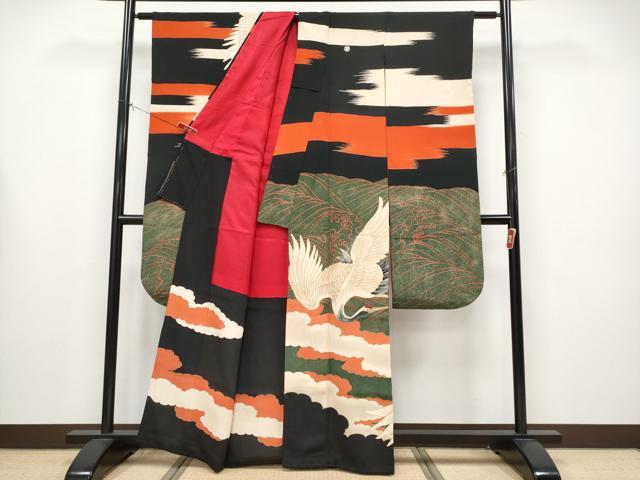 平和屋本店●極上 アンティーク 大正ロマン 中国三大刺繍 相良刺繍 振袖 飛鶴立波文 金彩 逸品 CYAA4434s6