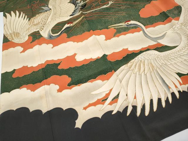 平和屋本店●極上 アンティーク 大正ロマン 中国三大刺繍 相良刺繍 振袖 飛鶴立波文 金彩 逸品 CYAA4434s6