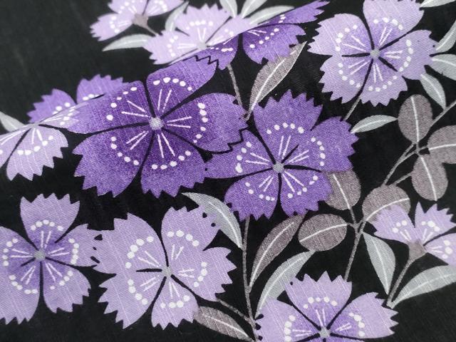 平和屋着物∴夏物 浴衣 草花文 黒地 綿 逸品 CABB6556ng