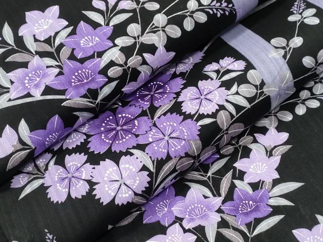 平和屋着物∴夏物 浴衣 草花文 黒地 綿 逸品 CABB6556ng