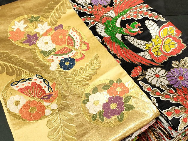 平和屋本店■子供帯 まとめて 35点 鳳凰 蝶 花柄 楽器 毬 アンティーク 金糸 など 着用可能多数 未使用品あり se3878