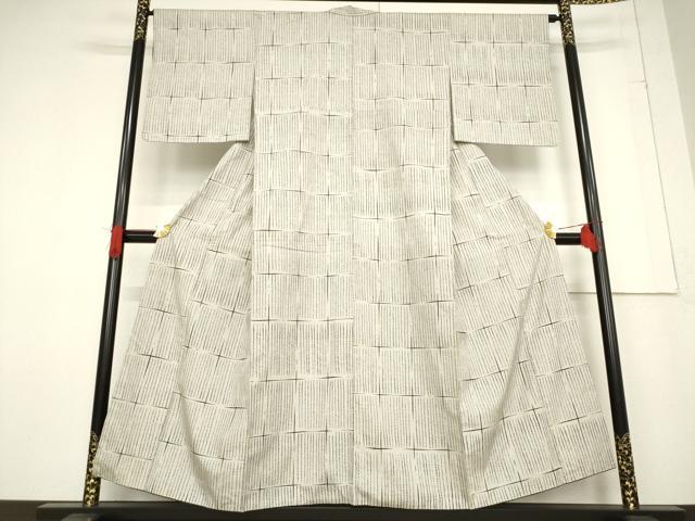平和屋着物●上質な小紋 紬 格子 正絹 逸品 AABF1364ck