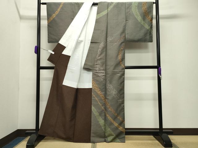 平和屋着物●東京染伝統工芸士 金田昇 訪問着 紬地 舞花文 正絹 逸品 未使用 CABB0223gh