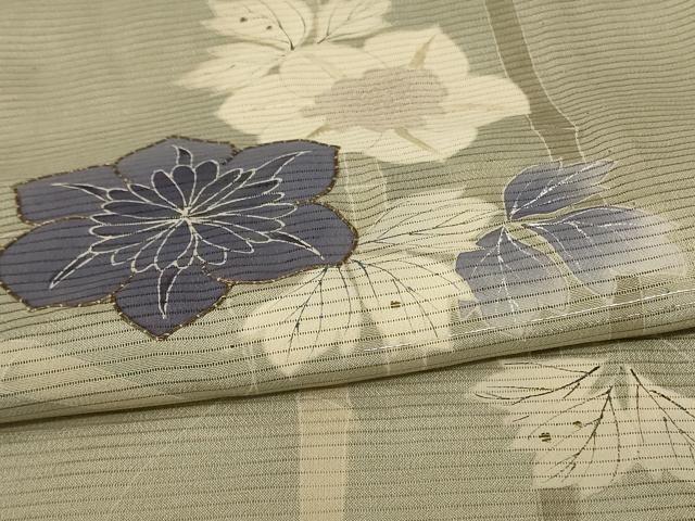 平和屋着物*夏物 訪問着 絽 駒刺繍 草花文 銀糸 正絹 逸品 AABF1674jd
