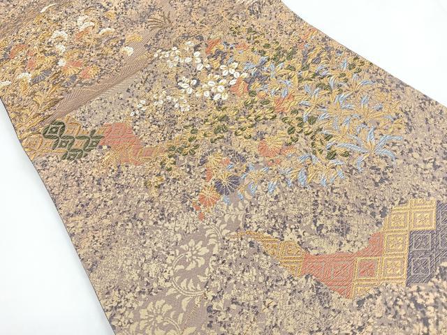 平和屋着物◎六通柄袋帯 草花文 金糸 正絹 逸品 CABC1707nb