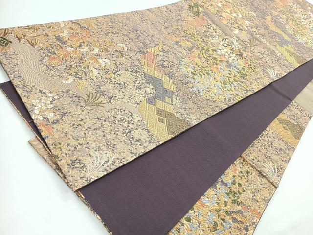 平和屋着物◎六通柄袋帯 草花文 金糸 正絹 逸品 CABC1707nb