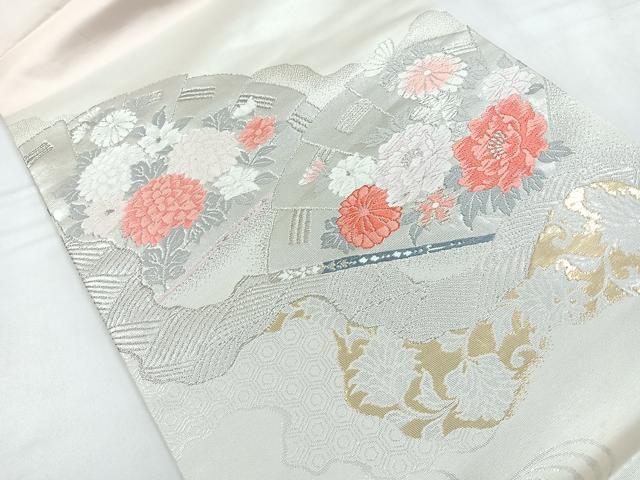 平和屋着物◎九寸名古屋帯 唐織り 檜扇花文 本金箔 正絹 逸品 CABC1699nb