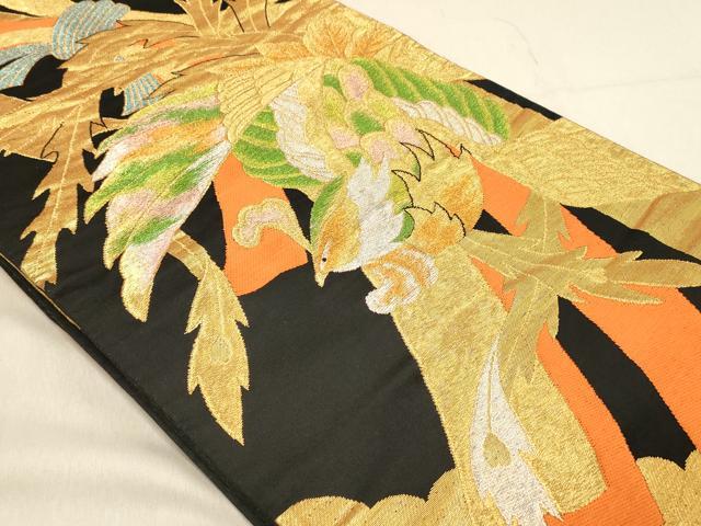 平和屋着物◎六通柄袋帯 唐織 鳳凰文 黒地 金銀糸 正絹 逸品 DABA2496ya