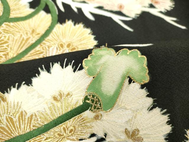 平和屋着物■豪華黒留袖 駒刺繍 扇面花松文 金彩 正絹 逸品 DABB8570cd