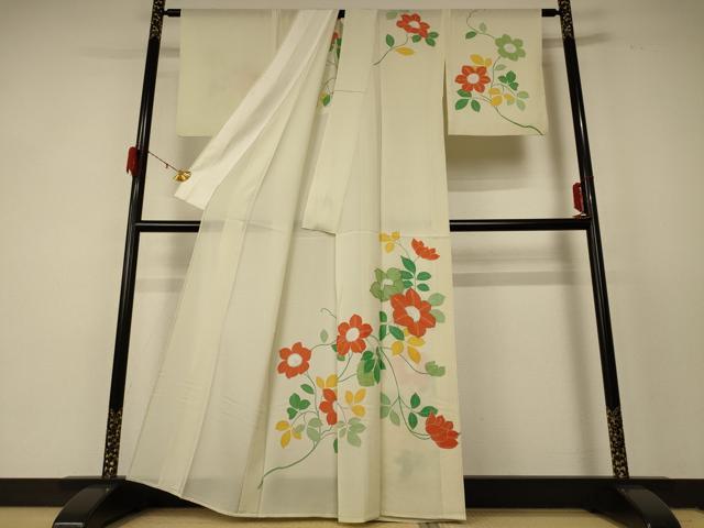 平和屋着物*夏物 訪問着 絽 草花文 銀彩 正絹 逸品 AABF2763jd