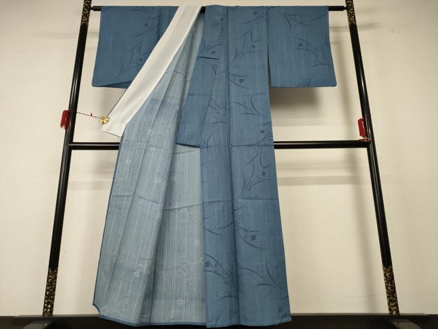 平和屋着物*夏物 小紋 紗 草花文 洗える着物 AABF2778jd