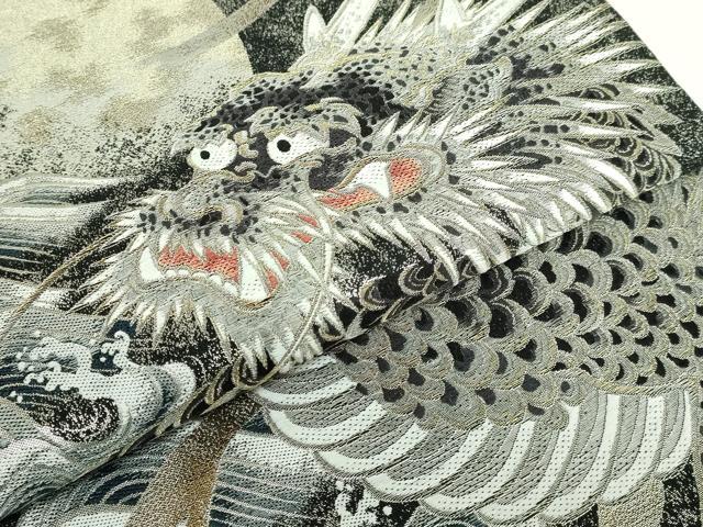 平和屋着物●極上 西陣 橋本清謹製 六通柄袋帯 唐織 昇龍 黒地 金銀糸 証紙付き 逸品 未使用 DZAB3904kh6