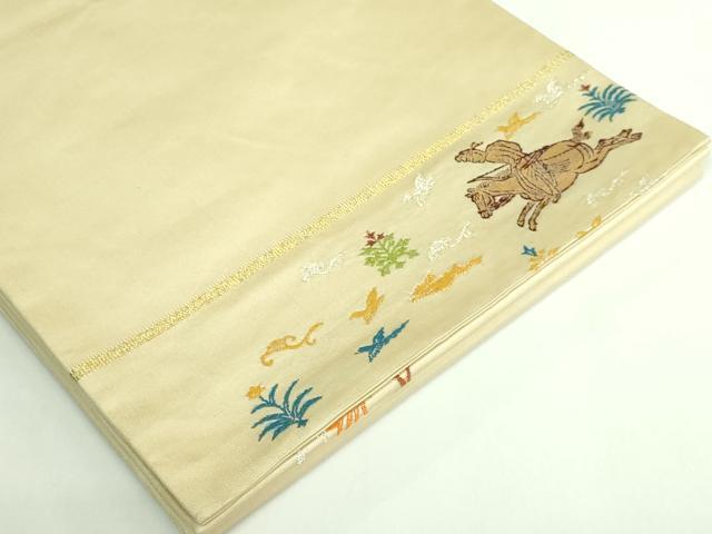 平和屋本店●極上 龍村美術織物 たつむら 九寸開き名古屋帯 木画狩猟錦 金銀糸 蒸栗色地 逸品 DZAB3936kh6