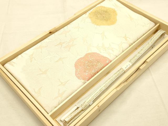 平和屋本店●和装小物 帯締め・帯揚げセット 大和高麗組 絞り 飛鶴花文 金糸 金銀彩 逸品 未使用 AABE9192ay
