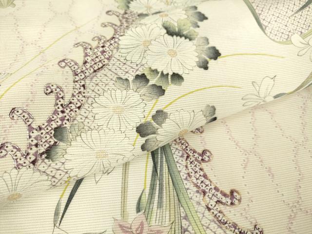 平和屋着物*夏物 小紋 絽 立波花文 銀彩 正絹 逸品 DABA4459az