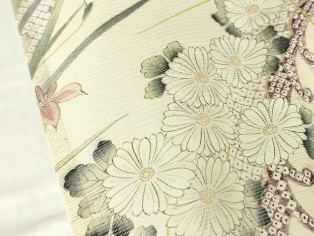 平和屋着物*夏物 小紋 絽 立波花文 銀彩 正絹 逸品 DABA4459az