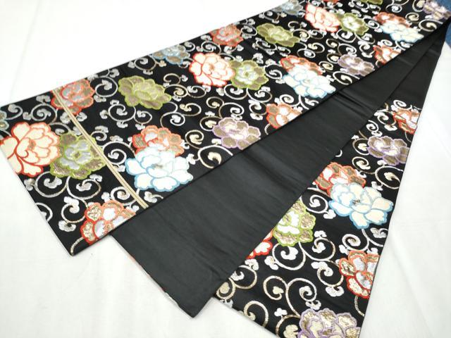平和屋着物●六通柄袋帯 唐織 牡丹唐草文 黒地 金銀糸 正絹 逸品 CABB9557hy