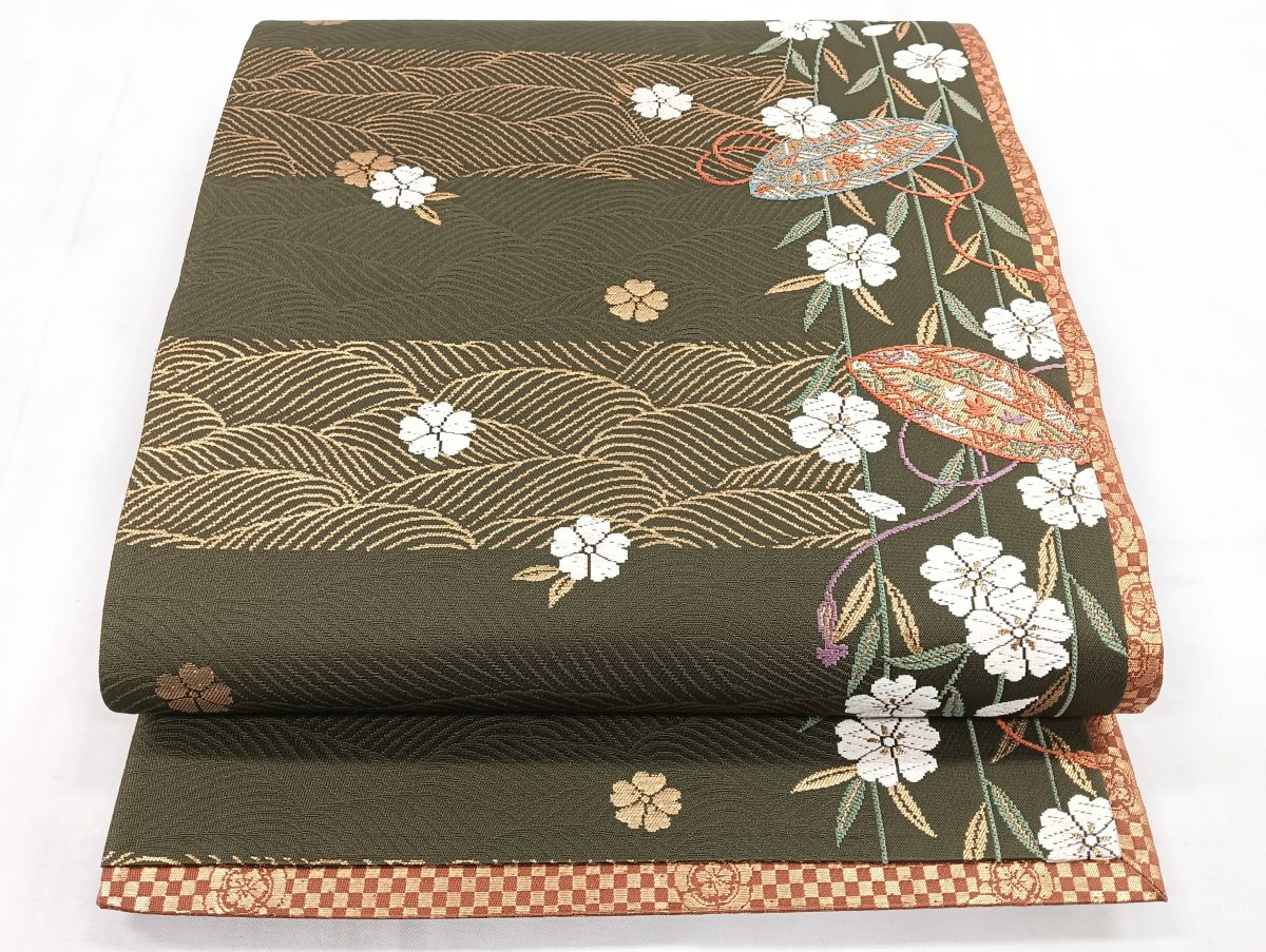平和屋着物◎六通柄袋帯 唐織 横段花文 金糸 正絹 逸品 CABC1783nb