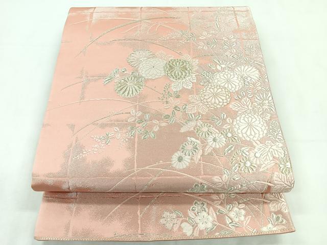 平和屋着物◎両面 六通柄袋帯 唐織 草花文 金銀糸 正絹 逸品 CABC1791nb