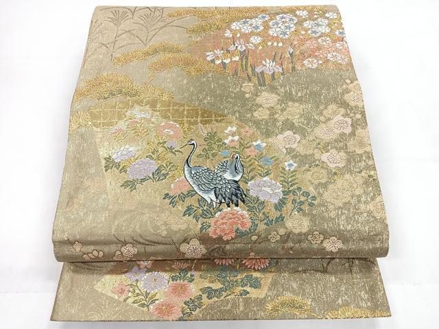 平和屋着物◎六通柄袋帯 唐織 地紙取秋草 金糸 正絹 逸品 CABC1806nb