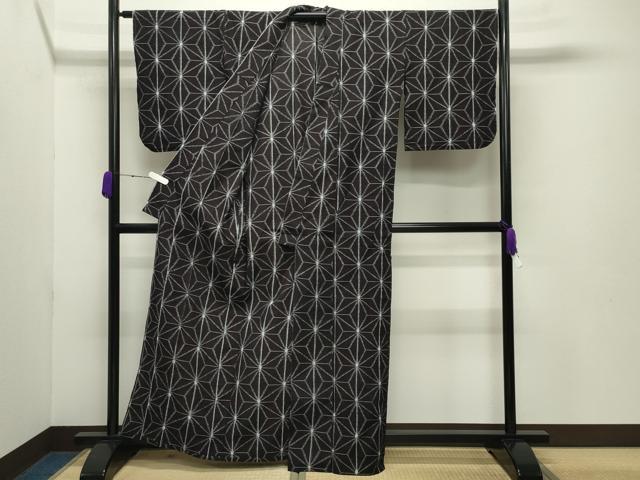 平和屋着物●久留米絣 単衣 麻の葉文様 綿 逸品 CABB0324gh