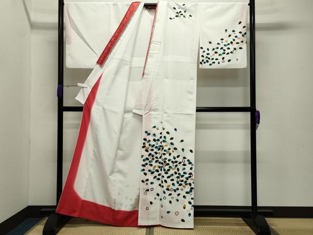平和屋着物●訪問着 舞桜文 金彩 スパンコール 胴抜き仕立て 洗える着物 CABB0337gh