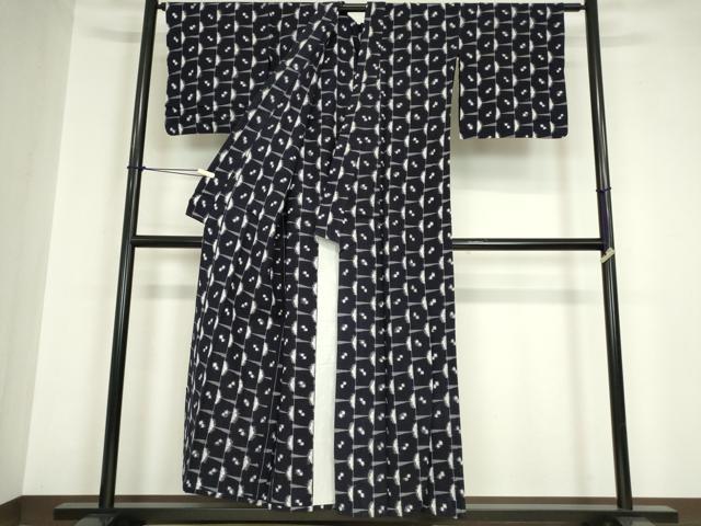 平和屋着物●久留米絣 単衣 綿 変わり格子 逸品 DABA4570az