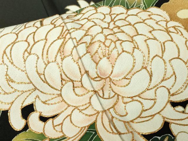 平和屋着物●豪華黒留袖 駒刺繍 菊尽くし 金彩 正絹 逸品 DABG0022az