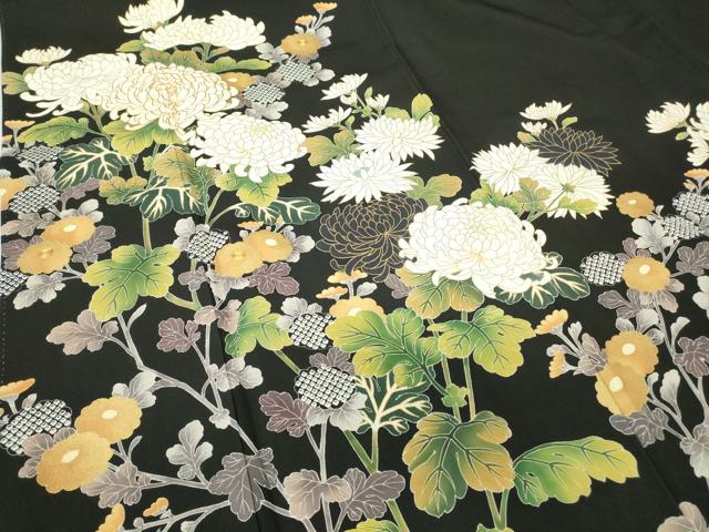 平和屋着物●豪華黒留袖 駒刺繍 菊尽くし 金彩 正絹 逸品 DABG0022az