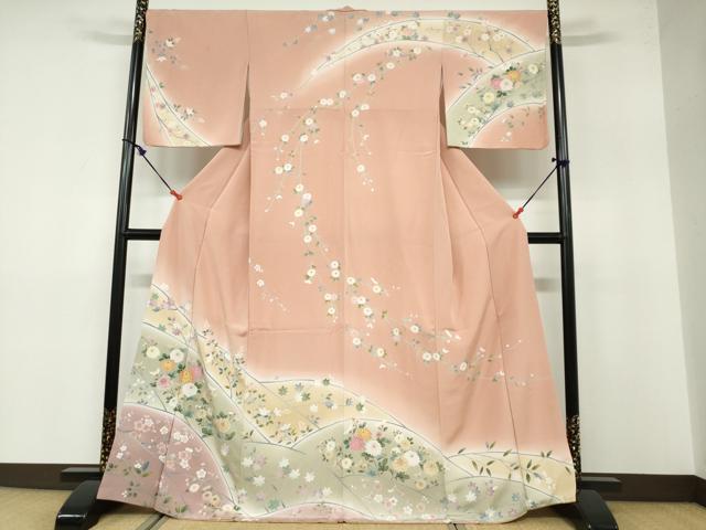 平和屋着物●京友禅作家 外池雅峰 訪問着 草花文 暈し染め 正絹 逸品 DABB0496ud