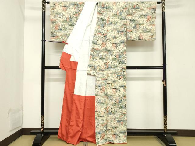 平和屋着物■上質な小紋 型染め 風景文 正絹 逸品 DABB8802cd