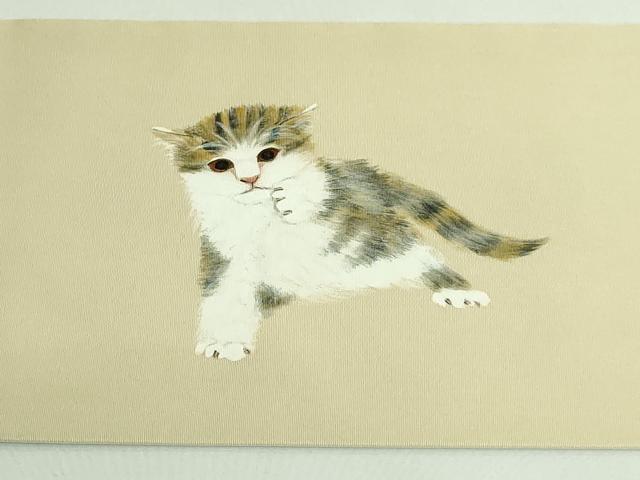 平和屋着物●極上 塩瀬 つけ帯 作家物 手描き 子猫 逸品 DZAB4259kh6